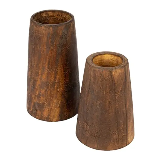 Hello Honey&reg; Brown Round Reclaimed Wood Vase with Distressed Finish Set {1}