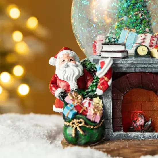 Glitzhome&reg; 7.75" Lighted Musical Christmas Tree on Fireplace Waterglobe {5}