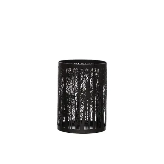 7" Black Winter Forest Metal Hurricane Pillar Candle Holder by Ashland&reg; {1}