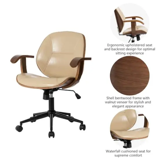 Glitzhome® 38" Leatherette Gaslift Adjustable Swivel Office Chair Beige {5}