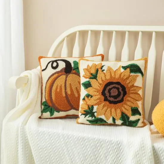 Glitzhome&reg; 14" Fall Hooked Sunflower Pillow {6}