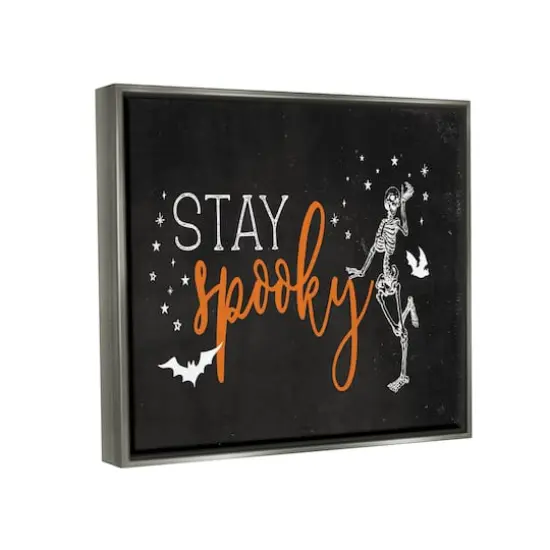 Stupell Industries Stay Spooky Skeleton Framed Floater Canvas Wall Art Gray {4}