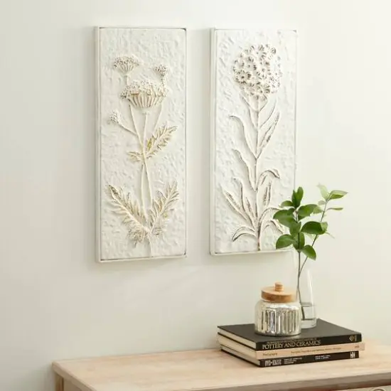 23" White Metal Farmhouse Floral Wall D&eacute;cor Set {10}