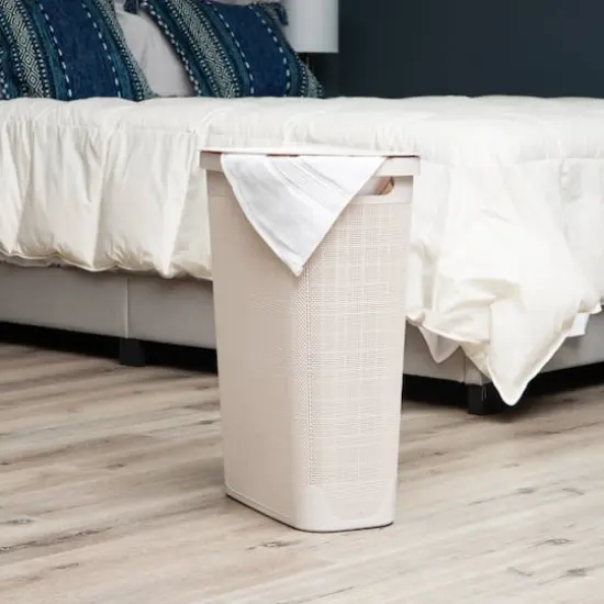 Mind Reader 23.5" Plastic Slim Laundry Hamper Ivory {3}
