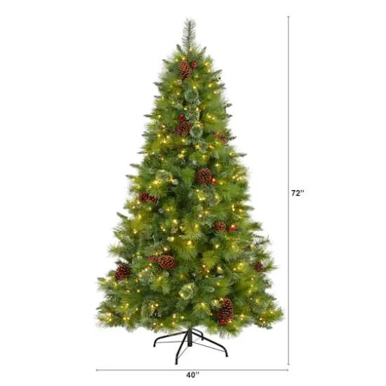6ft. Pre-Lit Montana Mixed Pine, Pinecones & Berries Artificial Christmas Tree with Clear LED Lights {3}