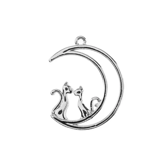 John Bead Silver Moon with Cats Pendants, 4ct. {1}