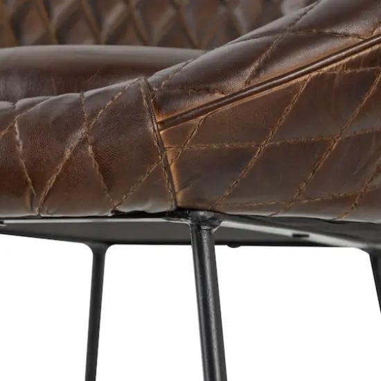 41.5" Leather Round Diamond Tufted Bar Stool with High Back Dark Brown {6}