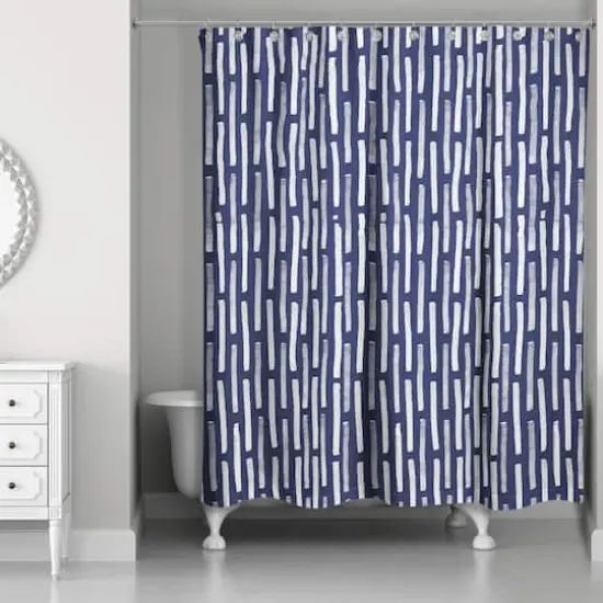 74" Hand Drawn Lines Shower Curtain Blue and White {3}