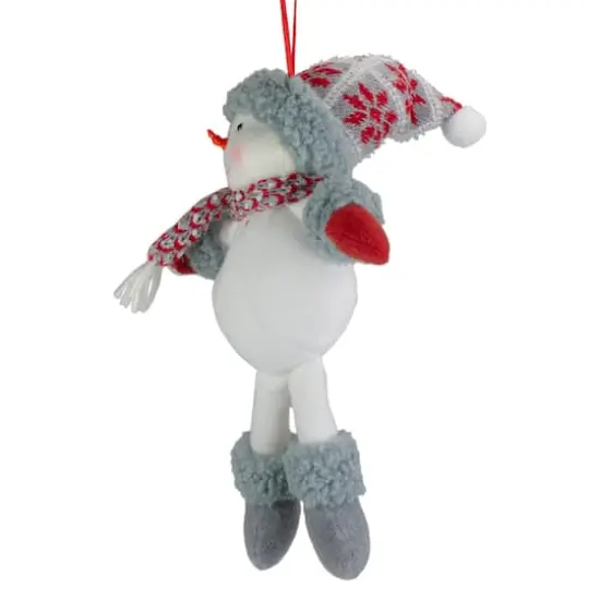 14" Gray & Red Plush Snowman Hanging Christmas Ornament {5}