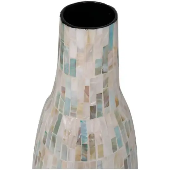 21" White Mother of Pearl Handmade Mosaic Inspired Vase with Pastel Blue and Pink Accents {8}