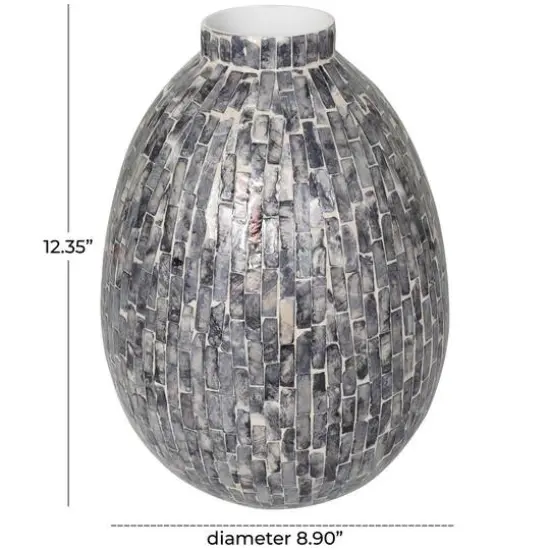 12" Gray Mother of Pearl Handmade Mosaic Inspired Vase {10}