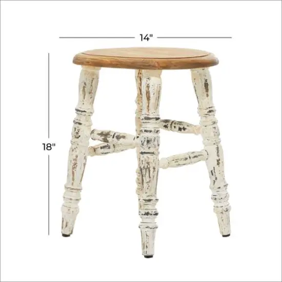 18" White Wood Farmhouse Stool {5}