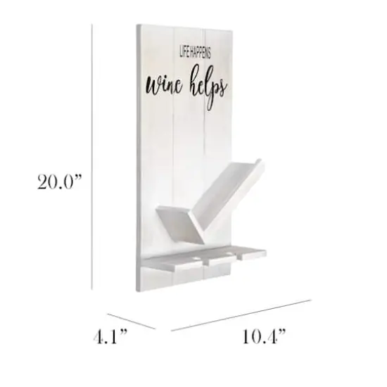 Elegant Designs Wall Mounted Wine Bottle Shelf & Glass Holder White Wash {3}