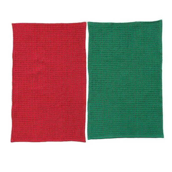 Hello Honey&reg; 28" Red & Green Cotton Waffle Weave Tea Towel Set {4}