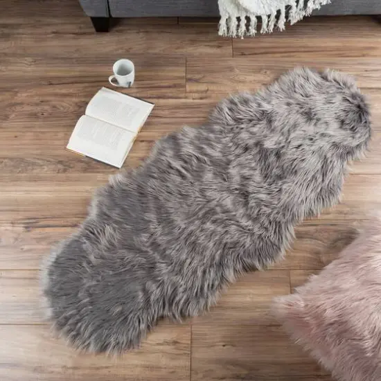 Hastings Home Faux Sheepskin Fur Rug Gray {4}