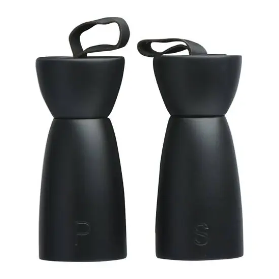 Hello Honey® Black Rubber Wood Salt & Pepper Mill with Leather Handle, 2ct. {1}