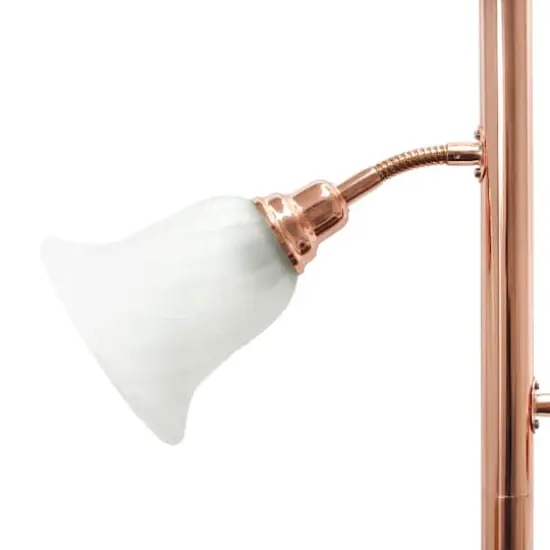 Lalia Home Torchiere Floor Lamp with 2 Reading Lights Rose Gold/White Shades {8}
