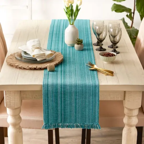 DII&reg; 108" Variegated Fringe Table Runner Teal {5}