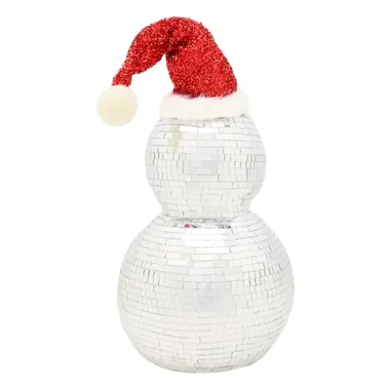 12" Disco Ball Snowman with Red Santa Hat {1}