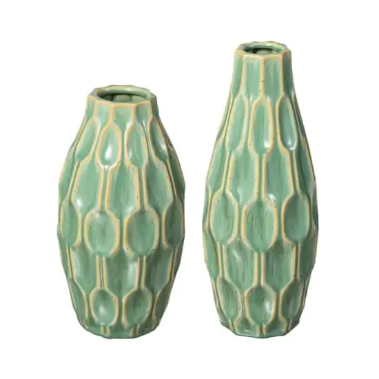 Glitzhome&reg; Geometric Green Ceramic Modern Vase Set {1}