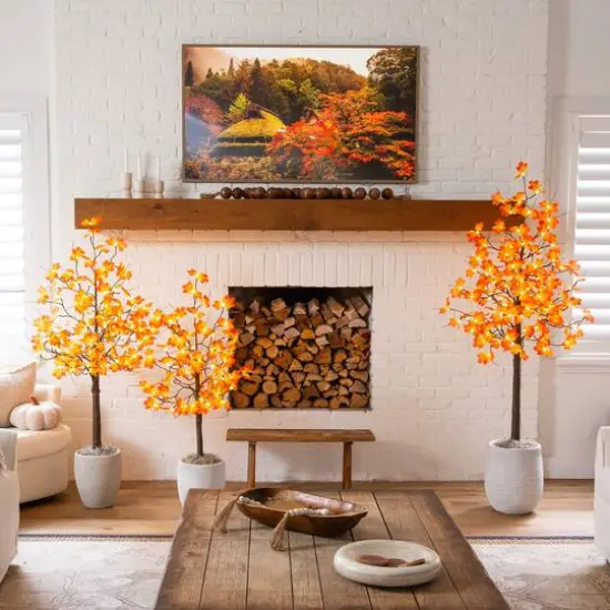 4ft. Pre-Lit Minimalist Autumn Maple Artificial Fall Tree with 56 LED Warm White & Orange Pumpkin Shaped Lights {12}