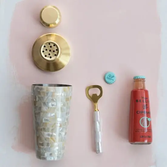 Hello Honey® 24oz. Gold Finish Stainless Steel & Natural Mother of Pearl Inlaid Cocktail Shaker {3}