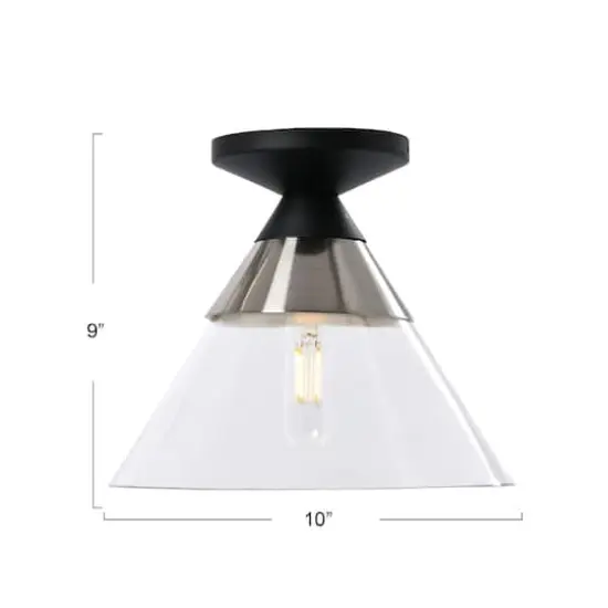 Hello Honey&reg; Robert Stevenson Lighting Theo Metal & Conical Glass Flush Mount Ceiling Light Matte Black/Brushed Nickel {4}