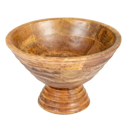 Hello Honey&reg; 9.75" Ridged Mango Wood Footed Bowl Light Brown {1}