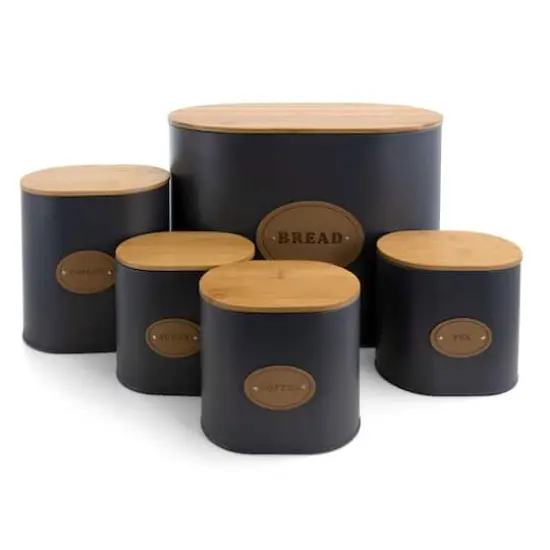 MegaChef 5-Piece Canister Set in Gray with Bamboo Lids {8}