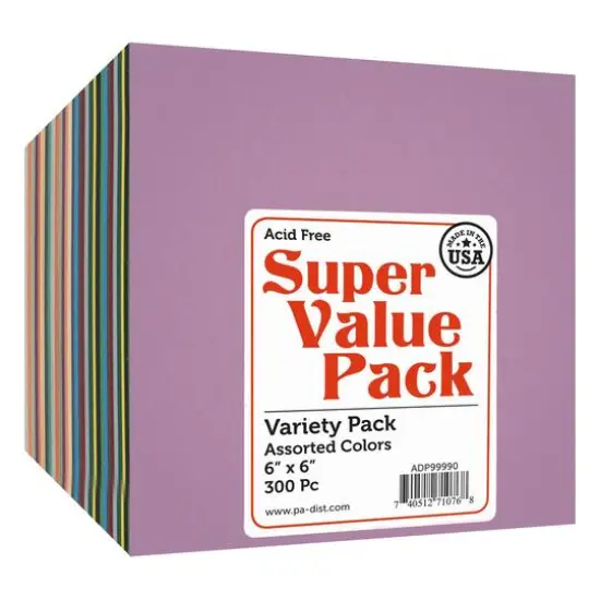 PA Paper&trade; Accents Super Value 6" x 6" Variety Pack Cardstock, 300 Sheets {1}