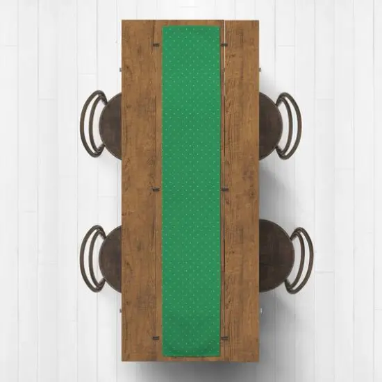 White Dots On Green Outdoor Table Runner {4}