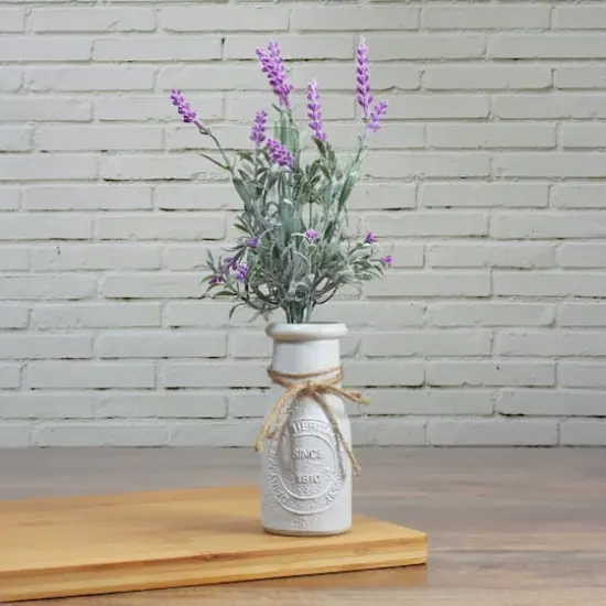 13'' Artificial Lavender Arrangement in Milk Bottle {3}