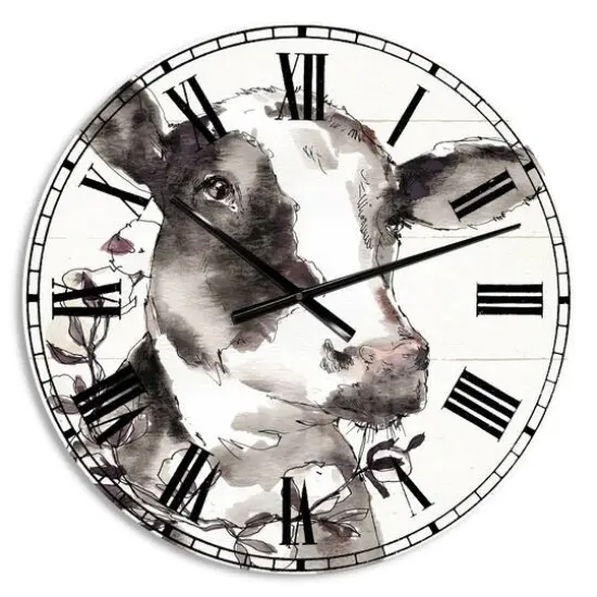 Designart 'Cow Portrait Country Life Farmhouse Wall Clock {1}