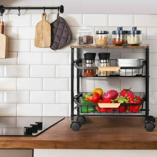 Rustic Brown 3-Tier Utility Cart {6}