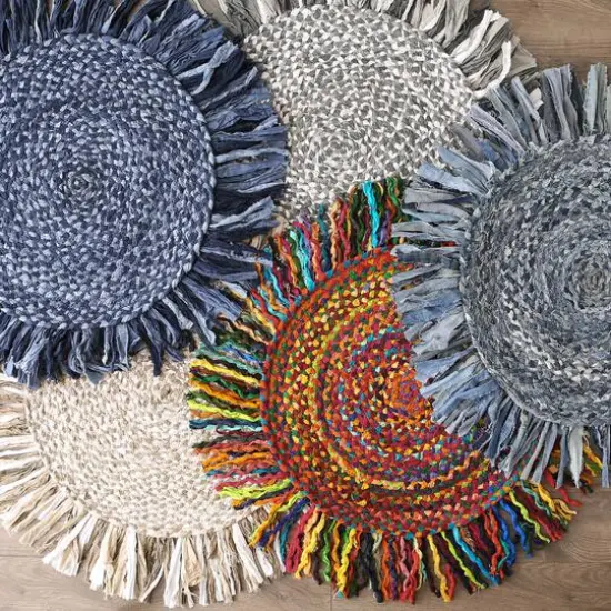 DII&reg; Round Rag Rug, 3ft. Denim Blue {6}