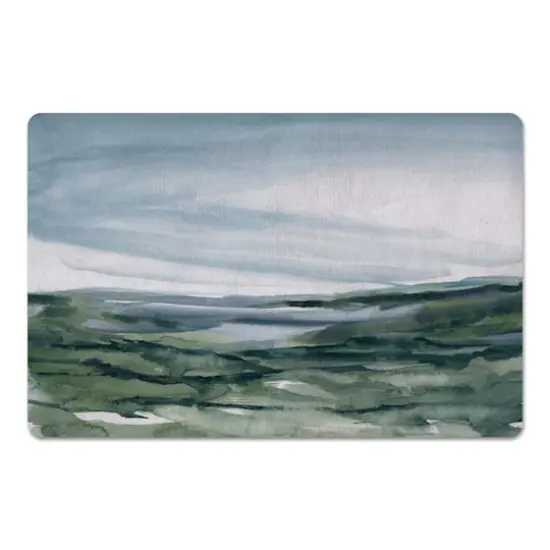 18" x 27" Navy & Green Abstract Landscape Floor Mat {1}