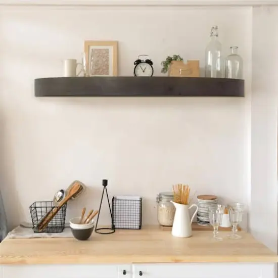 Large Black Round Wood Floating Wall Shelf {3}