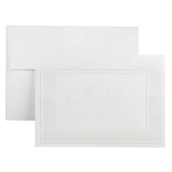 JAM Paper 4.875" x 3.375" Bright White with Pearl Border Thank You Cards & Envelopes Set {1}