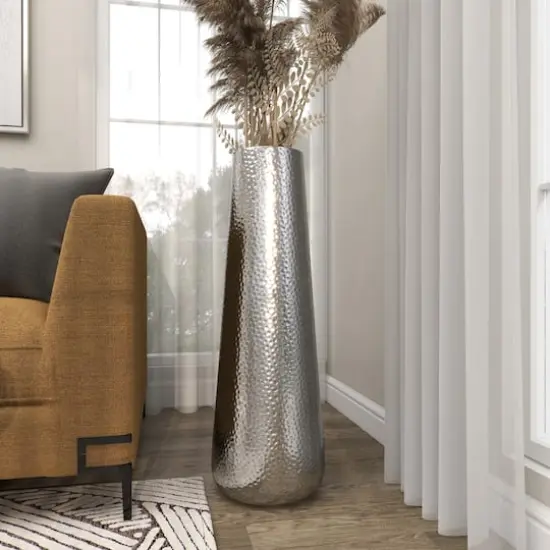 31" Silver Aluminum Tall Hammered Vase {11}
