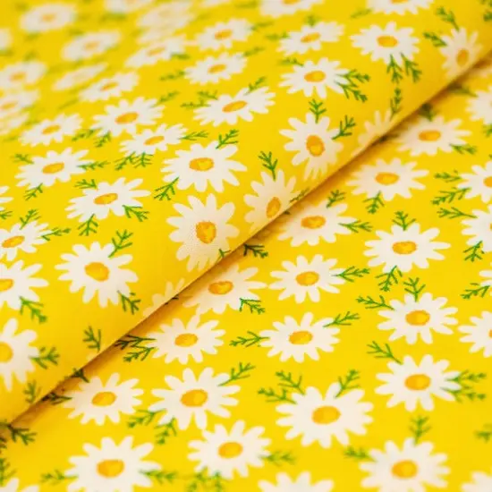 SINGER Daisies on Yellow Cotton Fabric {3}