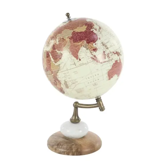13" Cream Mango Wood & Marble Contemporary Globe {6}