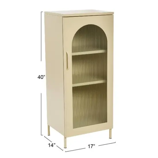 Hello Honey&reg; 40" Solstice Narrow Metal Accent Cabinet with Adjustable Storage Shelves and Arched Glass Door Cream {11}