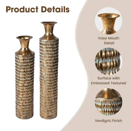 Glitzhome&reg;Gold Embossed Verdigris Metal Floor Vases Set {5}