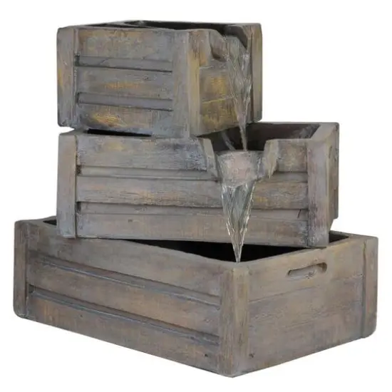 21" Brown Three Tier Planter Boxes Outdoor Water Fountain {1}