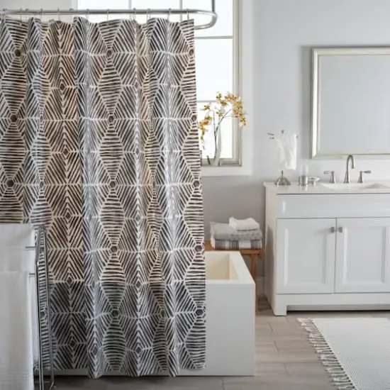 Bath Bliss Black & White Abstract Design PEVA Shower Curtain {3}