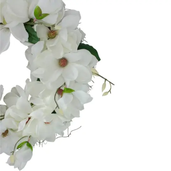 24" White Magnolia Artificial Spring Wreath {4}
