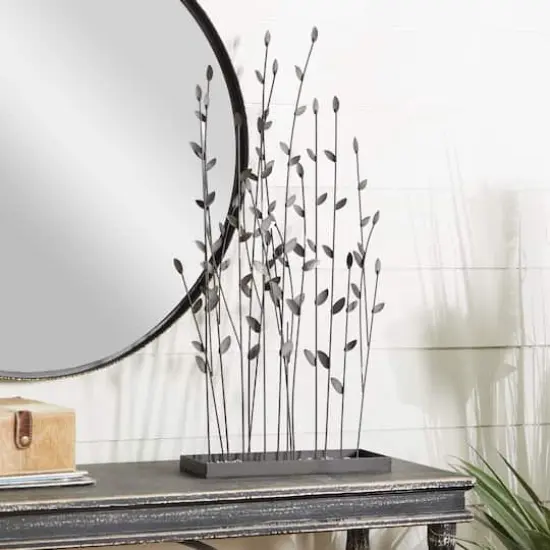 31" Black Iron Contemporary Decorative Plant Sculpture {4}