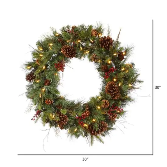 30" Warm White LED Lights Cibola Mixed Berry Artificial Christmas Wreath {4}
