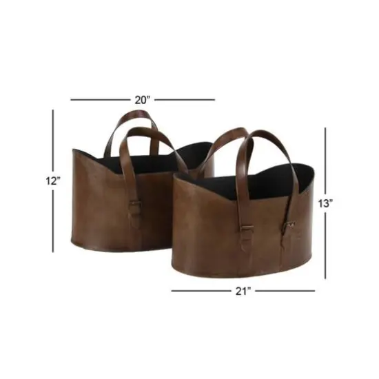 Brown Leather Vintage Magazine Holder Set {9}