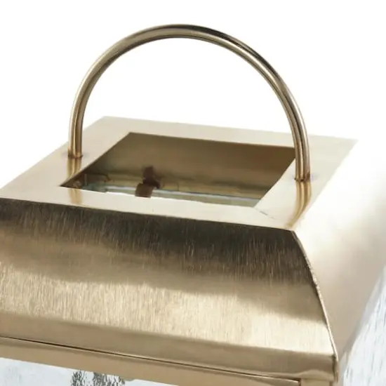 16" Gold Metal Candle Lantern with Pebbled Glass {4}